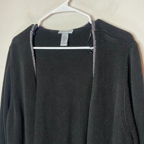 Catherines Women Plus 1X Open Front Cardigan Sweater Black Metallic Trim Knit - Picture 2 of 8